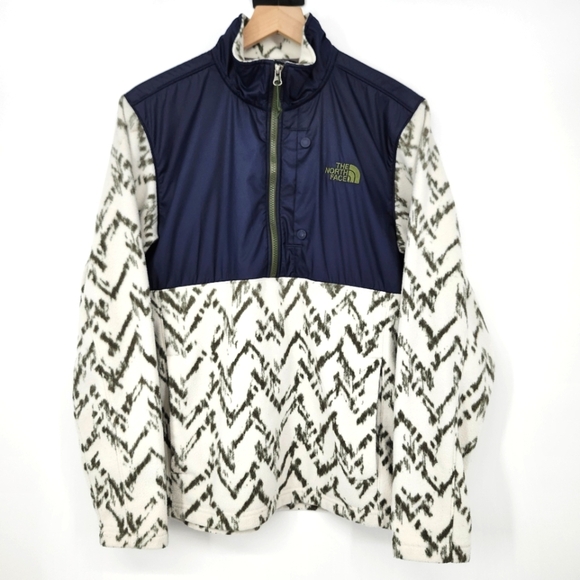 The North Face Mens Half Zip Size M Navy Softshell Printed Fleece Winter Outdoor - Picture 1 of 8